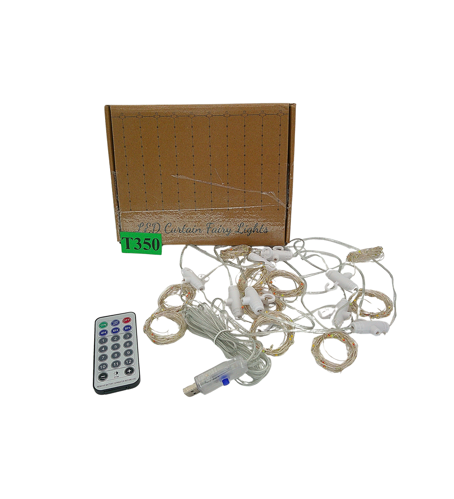 Kurtyna Świetlna LED 300 Diod Lampki USB Pilot Timer Haczyki