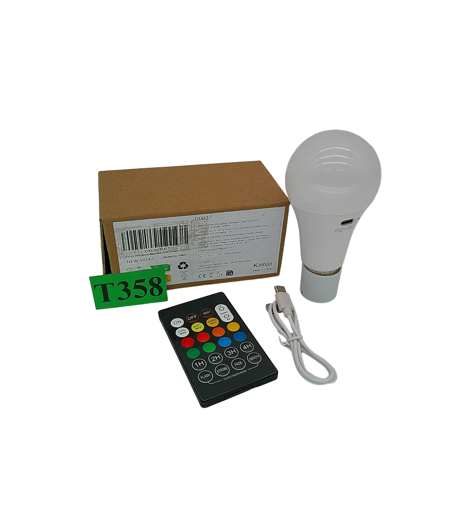 Żarówka LED A19 E27 RGB Akumulatorowa 3 Barwy Pilot Dotyk USB-C
