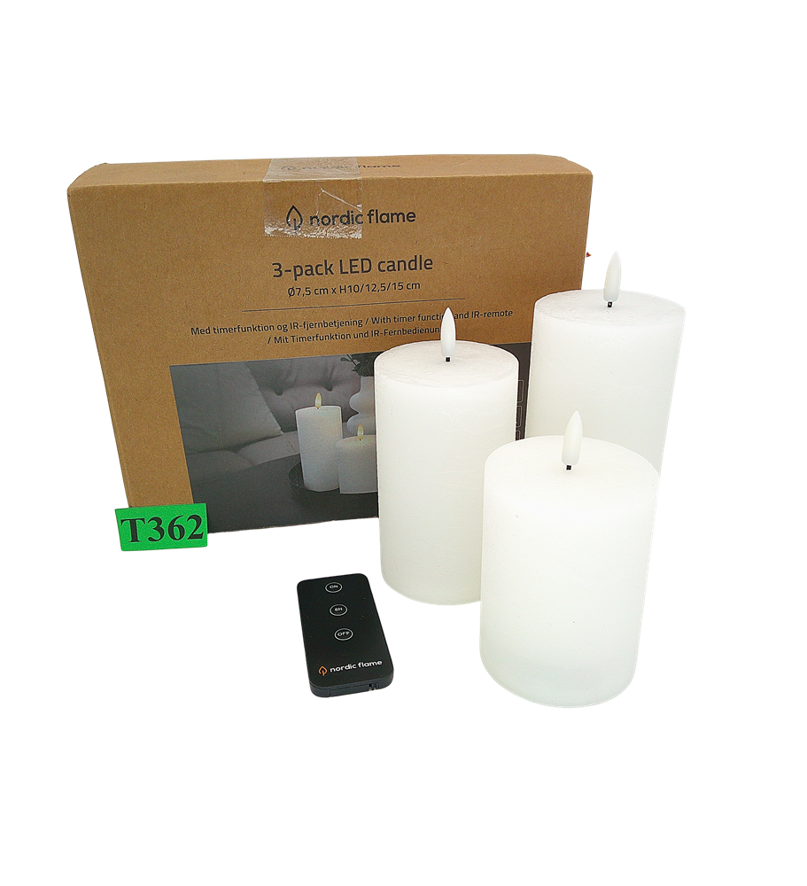 Nordic Flame Świece LED 3 szt. z Pilotem Timer Dekoracyjne 10/12,5/15 cm
