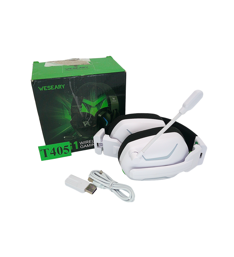WESEARY WG1 Słuchawki Gamingowe Bezprzewodowe | 2.4G + Bluetooth | Mikrofon | Dźwięk Przestrzenny | Kolor biały I PS5 PS4 PC Mac