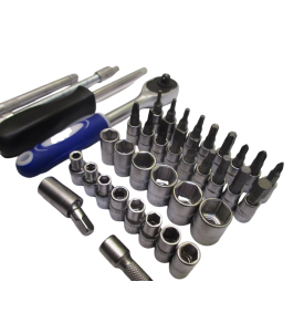 ZESTAW KLUCZY NASADOWYCH 1/4" 38 SZT. NASADKI GRZECHOTKA PRZEDŁUŻKI HEX TORX.