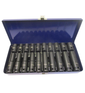 NASADKI UDAROWE WZMACNIANE DŁUGIE I KRÓTKIE 20szt 1/2" 10-19mm + WALIZKA HARD DO KLUCZA