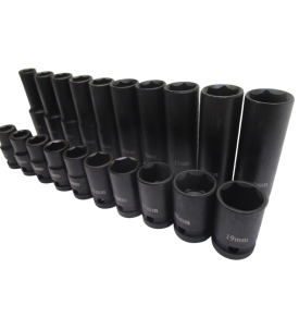NASADKI UDAROWE WZMACNIANE DŁUGIE I KRÓTKIE 20szt 1/2" 10-19mm + WALIZKA HARD DO KLUCZA