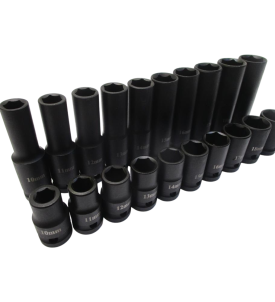 NASADKI UDAROWE WZMACNIANE DŁUGIE I KRÓTKIE 20szt 1/2" 10-19mm + WALIZKA HARD DO KLUCZA