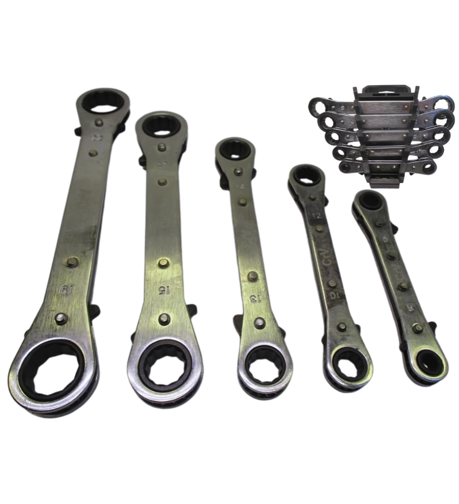 KLUCZE PŁASKIE OCZKOWE Z GRZECHOTKĄ ZESTAW 5 SZTUK 6-22mm + ORGANIZER