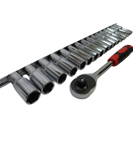 ZESTAW NASADEK 1/2" + GRZECHOTKA  DŁUGIE NASADKI 16SZT 8-24MM KLUCZE NASADOWE LISTWA