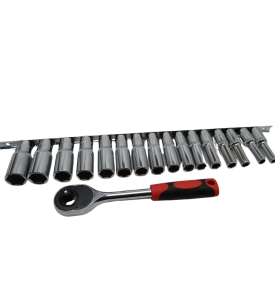 ZESTAW NASADEK 1/2" + GRZECHOTKA  DŁUGIE NASADKI 16SZT 8-24MM KLUCZE NASADOWE LISTWA