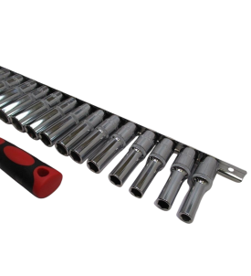 ZESTAW NASADEK 1/2" + GRZECHOTKA  DŁUGIE NASADKI 16SZT 8-24MM KLUCZE NASADOWE LISTWA