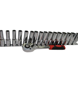ZESTAW NASADEK 1/2" + GRZECHOTKA  DŁUGIE NASADKI 16SZT 8-24MM KLUCZE NASADOWE LISTWA