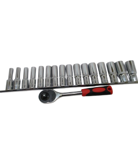 ZESTAW NASADEK 1/2" + GRZECHOTKA  DŁUGIE NASADKI 16SZT 8-24MM KLUCZE NASADOWE LISTWA