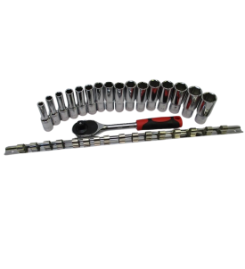 ZESTAW NASADEK 1/2" + GRZECHOTKA  DŁUGIE NASADKI 16SZT 8-24MM KLUCZE NASADOWE LISTWA