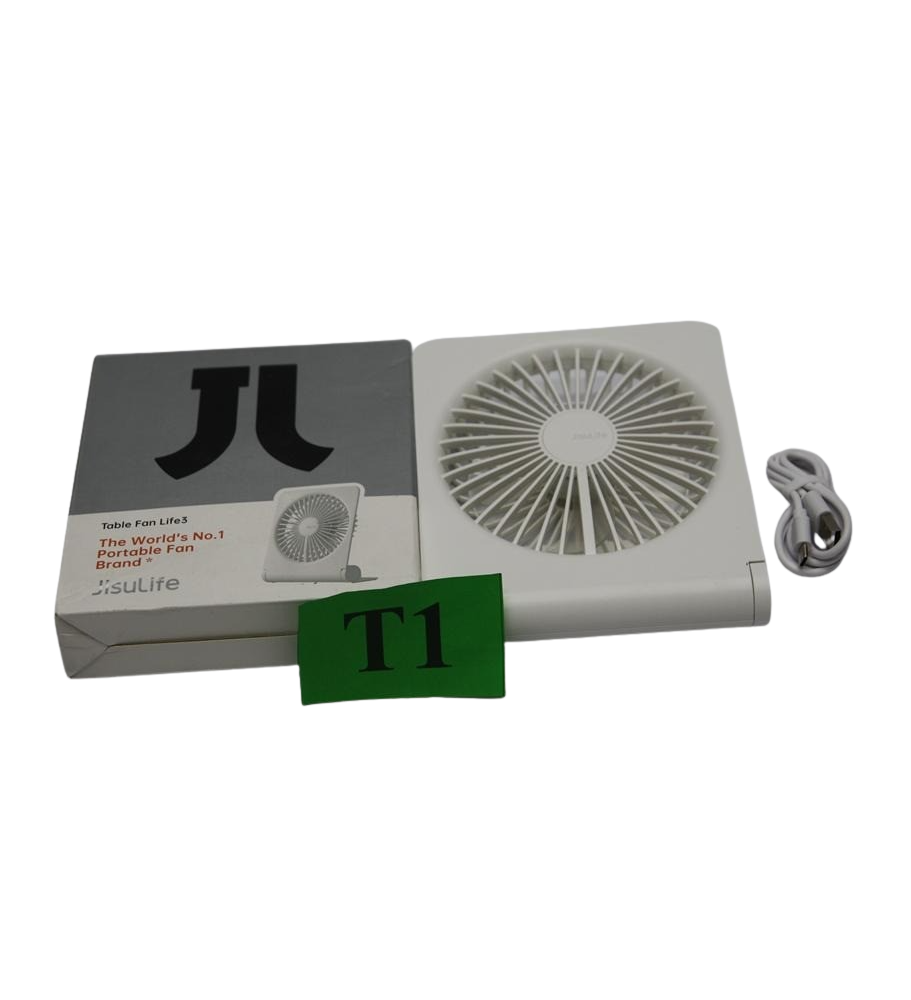 JISULIFE Mini Wentylator Biurkowy USB 4500 mAh | Składany 160° | 4 Prędkości | Cichy | Przenośny | Biały