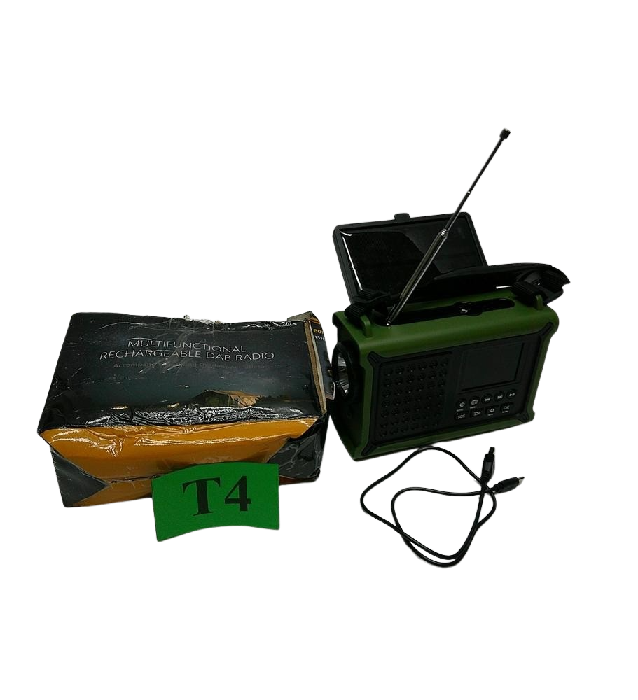 Radio Awaryjne FM z Korbką i Panelem Solarnym, Akumulator 12000 mAh, Bluetooth 5.0, Latarka LED, Lampka do Czytania, Powerbank