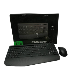 Klawiatura Bezprzewodowa z Myszą KC213 QWERTY | Zestaw 2.4 GHz | Ergonomiczna Podpórka | Uchwyt na Telefon | Czarna