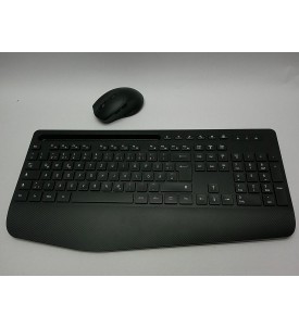 Klawiatura Bezprzewodowa z Myszą KC213 QWERTY | Zestaw 2.4 GHz | Ergonomiczna Podpórka | Uchwyt na Telefon | Czarna