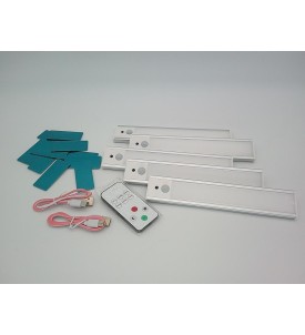 Bezprzewodowe Lampki LED Podszafkowe 4 szt. | 20,5 cm | Samoprzylepne | Pilot | USB | Oświetlenie do Kuchni i Szafy