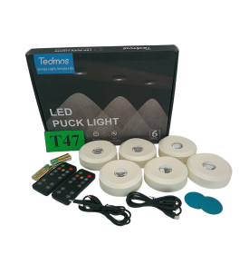 Tedmos Lampki LED Puck RGB 2400 mAh | Bezprzewodowe Lampki Dotykowe z Pilotem | Ładowanie USB | Oświetlenie Podszafkowe