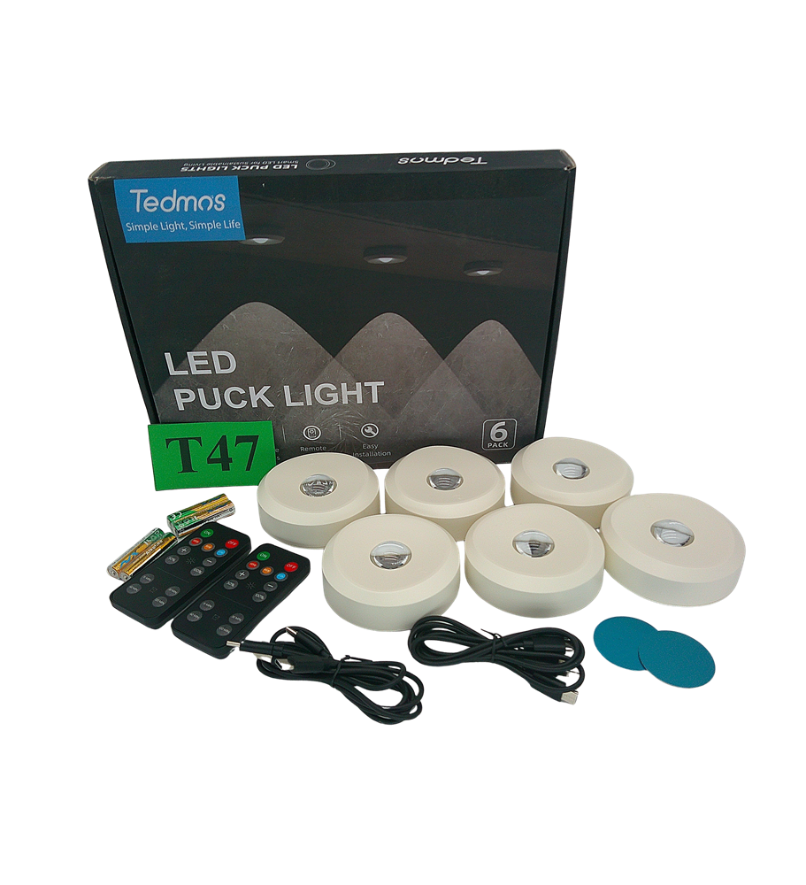 Tedmos Lampki LED Puck RGB 2400 mAh | Bezprzewodowe Lampki Dotykowe z Pilotem | Ładowanie USB | Oświetlenie Podszafkowe