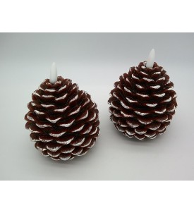 Świece LED Woskowe FLAMME CONE Szyszka Brązowa 10,5 cm Timer – 2 szt.