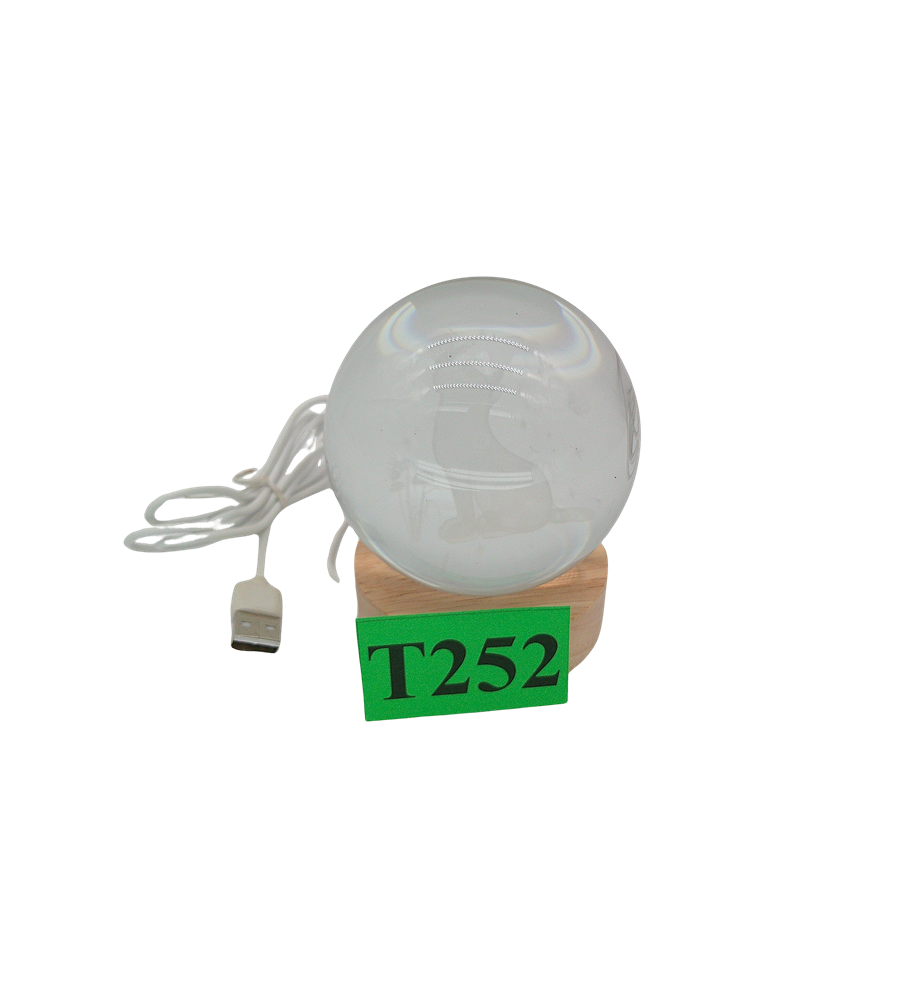 Lampka Nocna Crystal Ball 3D Szklana Kula Kot Kwiaty Motyl LED Drewniana USB