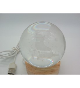 Lampka Nocna Crystal Ball 3D Szklana Kula Kot Kwiaty Motyl LED Drewniana USB